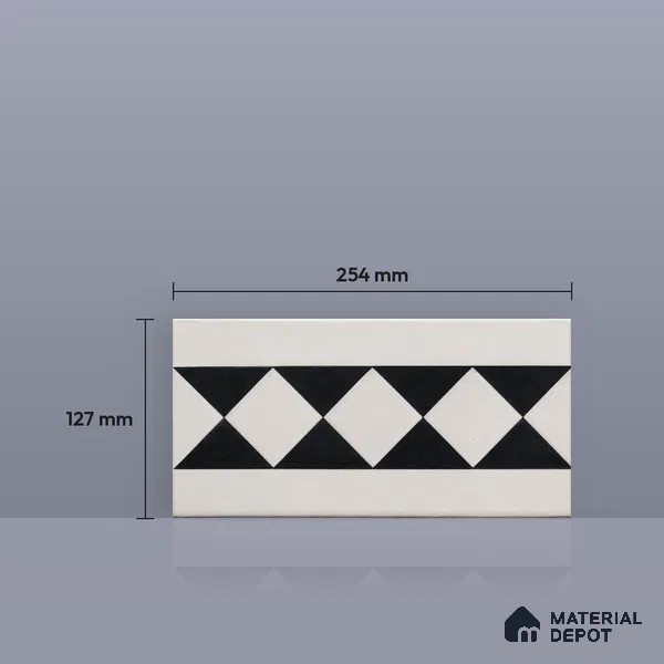 Athangudi Handmade Border Tile TL 10879 E Charcoal Diamond Chain 10 x 5 inch Concrete Pearl Finish - 18 mm | Suitable for Decorative Floor Borders in Living Room, Bedroom, Dining Area & Foyer