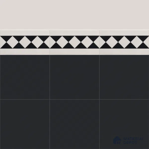 Athangudi Handmade Border Tile TL 10879 E Charcoal Diamond Chain 10 x 5 inch Concrete Pearl Finish - 18 mm | Suitable for Decorative Floor Borders in Living Room, Bedroom, Dining Area & Foyer