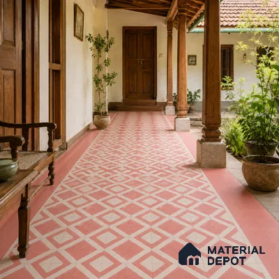 Athangudi Handmade Border Tile TL 10879 F Blush Diamond Chain 10 x 5 inch Concrete Pearl Finish - 18 mm | Suitable for Decorative Floor Borders in Living Room, Bedroom, Dining Area & Foyer