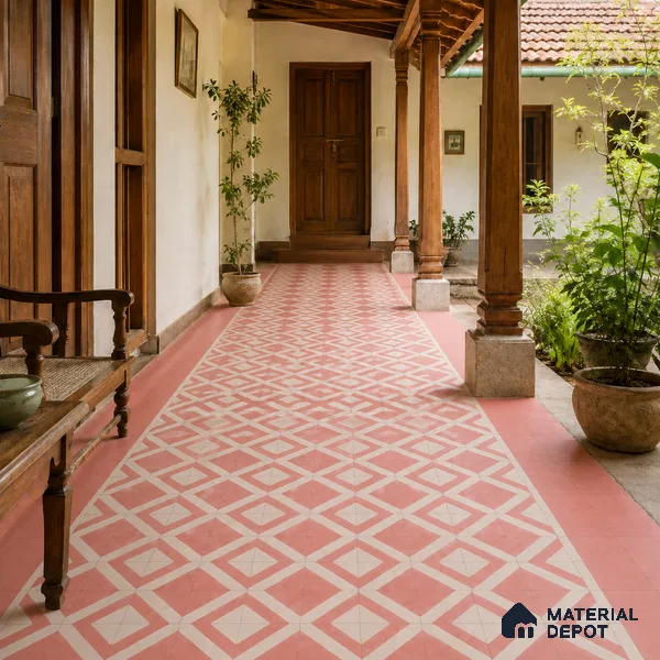Athangudi Handmade Border Tile TL 10879 F Blush Diamond Chain 10 x 5 inch Concrete Pearl Finish - 18 mm | Suitable for Decorative Floor Borders in Living Room, Bedroom, Dining Area & Foyer