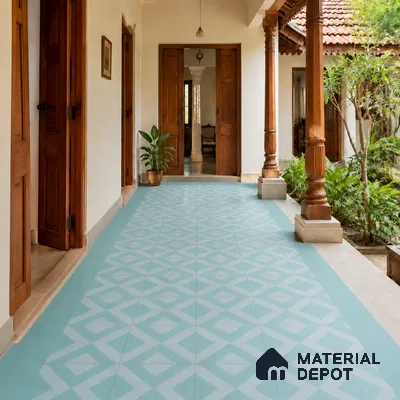 Athangudi Handmade Border Tile TL 10879 G Aqua Diamond Chain 10 x 5 inch Concrete Pearl Finish - 18 mm | Suitable for Decorative Floor Borders in Living Room, Bedroom, Dining Area & Foyer