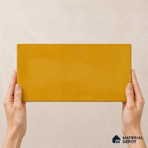 Athangudi Handmade Border Tile TL 10879 H Ochre Grey Diamond 10 x 5 inch Concrete Pearl Finish - 18 mm | Suitable for Decorative Floor Borders in Living Room, Bedroom, Dining Area & Foyer