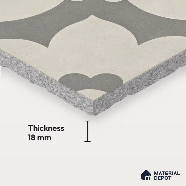 Athangudi Moroccan Floor Tile TL 10881 Pearl Finish 254 x 254 mm Center Concrete Tile - 18 mm