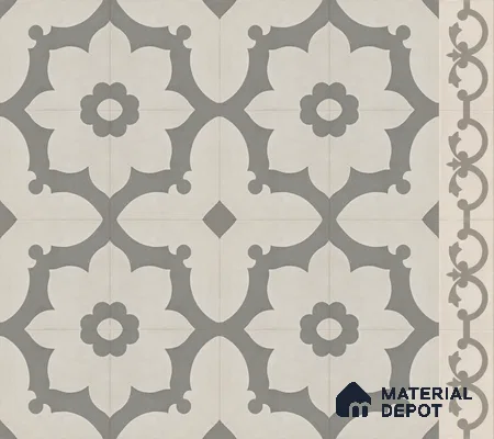 Athangudi Handmade Center Tile TL 10881 Ash Lotus Medallion 10 x 10 inch Concrete Pearl Finish - 18 mm | Suitable for Indoor Flooring in Living Room, Bedroom, Dining Area & Foyer