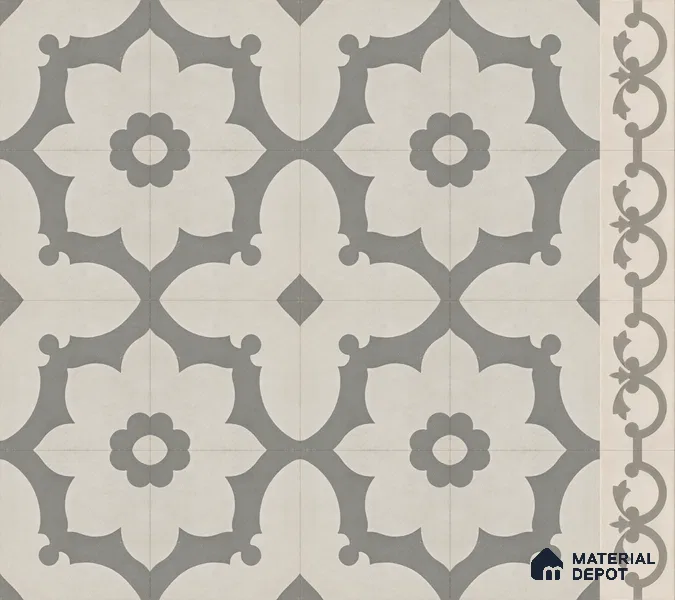 Athangudi Handmade Center Tile TL 10881 Ash Lotus Medallion 10 x 10 inch Concrete Pearl Finish - 18 mm | Suitable for Indoor Flooring in Living Room, Bedroom, Dining Area & Foyer