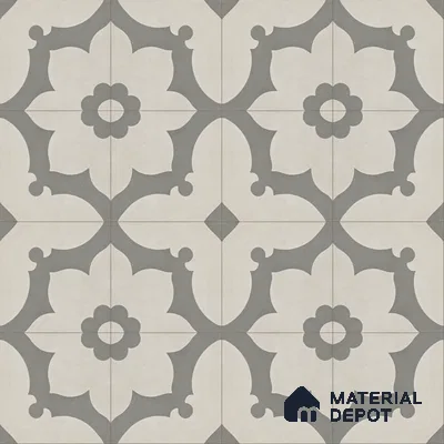 Athangudi Handmade Center Tile TL 10881 Ash Lotus Medallion 10 x 10 inch Concrete Pearl Finish - 18 mm | Suitable for Indoor Flooring in Living Room, Bedroom, Dining Area & Foyer