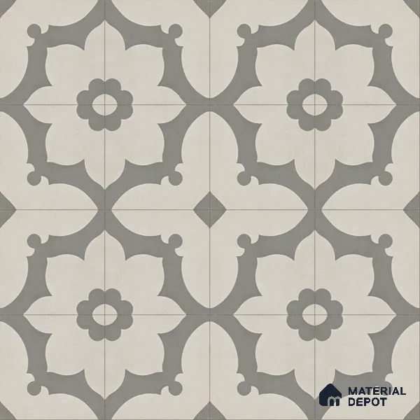 Athangudi Handmade Center Tile TL 10881 Ash Lotus Medallion 10 x 10 inch Concrete Pearl Finish - 18 mm | Suitable for Indoor Flooring in Living Room, Bedroom, Dining Area & Foyer