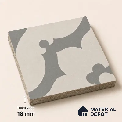Athangudi Handmade Center Tile TL 10881 Ash Lotus Medallion 10 x 10 inch Concrete Pearl Finish - 18 mm | Suitable for Indoor Flooring in Living Room, Bedroom, Dining Area & Foyer