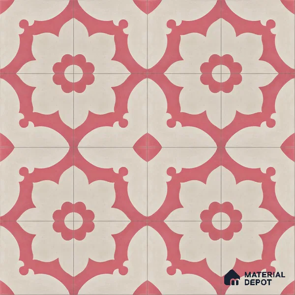 Athangudi Handmade Center Tile TL 10881 B Rose Lotus Medallion 10 x 10 inch Concrete Pearl Finish - 18 mm | Suitable for Indoor Flooring in Living Room, Bedroom, Dining Area & Foyer