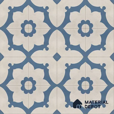 Athangudi Handmade Center Tile TL 10881 C Indigo Lotus Medallion 10 x 10 inch Concrete Pearl Finish - 18 mm | Suitable for Indoor Flooring in Living Room, Bedroom, Dining Area & Foyer