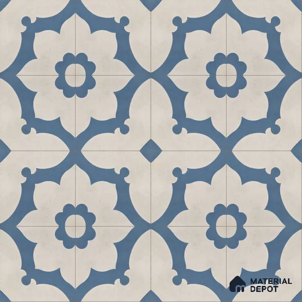 Athangudi Handmade Center Tile TL 10881 C Indigo Lotus Medallion 10 x 10 inch Concrete Pearl Finish - 18 mm | Suitable for Indoor Flooring in Living Room, Bedroom, Dining Area & Foyer