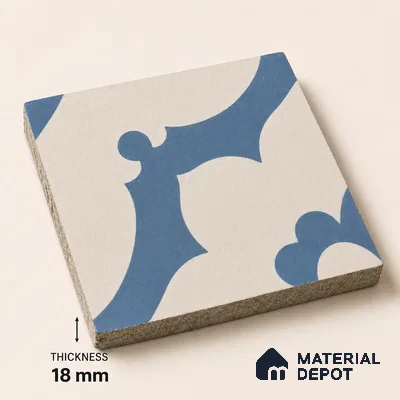 Athangudi Handmade Center Tile TL 10881 C Indigo Lotus Medallion 10 x 10 inch Concrete Pearl Finish - 18 mm | Suitable for Indoor Flooring in Living Room, Bedroom, Dining Area & Foyer
