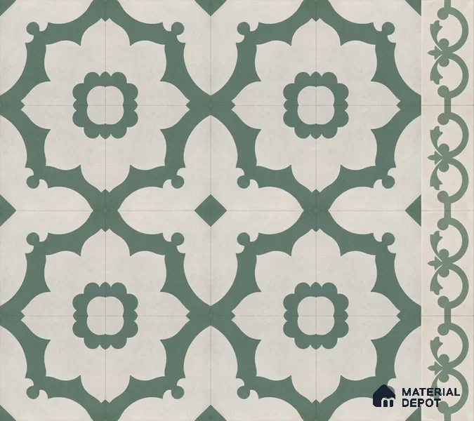 Athangudi Handmade Center Tile TL 10881 D Sage Lotus Medallion 10 x 10 inch Concrete Pearl Finish - 18 mm | Suitable for Indoor Flooring in Living Room, Bedroom, Dining Area & Foyer