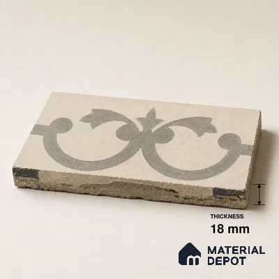 Athangudi Handmade Border Tile TL 10881 E Ash Lotus Medallion 10 x 5 inch Concrete Pearl Finish - 18 mm | Suitable for Decorative Floor Borders in Living Room, Bedroom, Dining Area & Foyer
