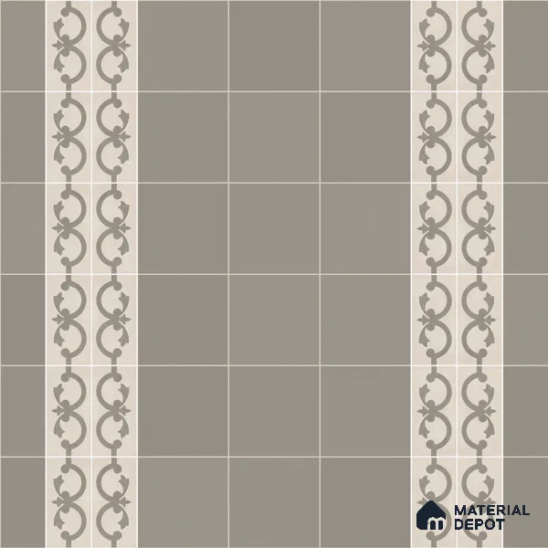 Athangudi Handmade Border Tile TL 10881 E Ash Lotus Medallion 10 x 5 inch Concrete Pearl Finish - 18 mm | Suitable for Decorative Floor Borders in Living Room, Bedroom, Dining Area & Foyer