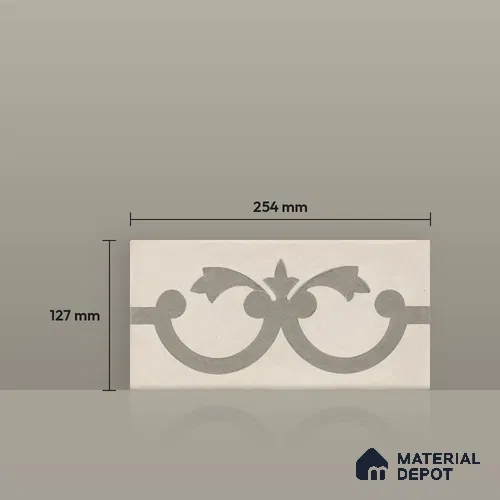 Athangudi Handmade Border Tile TL 10881 E Ash Lotus Medallion 10 x 5 inch Concrete Pearl Finish - 18 mm | Suitable for Decorative Floor Borders in Living Room, Bedroom, Dining Area & Foyer