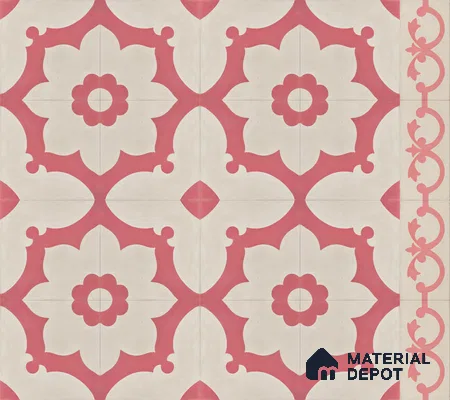 Athangudi Handmade Border Tile TL 10881 F Rose Lotus Medallion 10 x 5 inch Concrete Pearl Finish - 18 mm | Suitable for Decorative Floor Borders in Living Room, Bedroom, Dining Area & Foyer