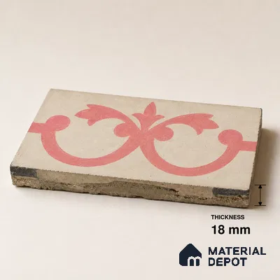 Athangudi Handmade Border Tile TL 10881 F Rose Lotus Medallion 10 x 5 inch Concrete Pearl Finish - 18 mm | Suitable for Decorative Floor Borders in Living Room, Bedroom, Dining Area & Foyer