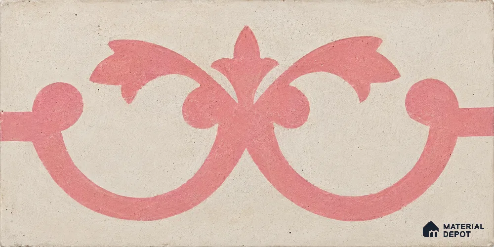 Athangudi Handmade Border Tile TL 10881 F Rose Lotus Medallion 10 x 5 inch Concrete Pearl Finish - 18 mm | Suitable for Decorative Floor Borders in Living Room, Bedroom, Dining Area & Foyer