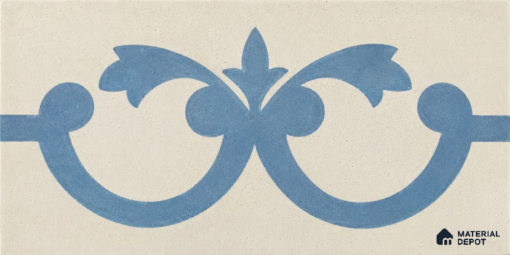 Athangudi Handmade Border Tile TL 10881 G Indigo Lotus Medallion 10 x 5 inch Concrete Pearl Finish - 18 mm | Suitable for Decorative Floor Borders in Living Room, Bedroom, Dining Area & Foyer