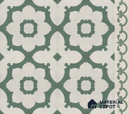 Athangudi Handmade Border Tile TL 10881 H Sage Lotus Medallion 10 x 5 inch Concrete Pearl Finish - 18 mm | Suitable for Decorative Floor Borders in Living Room, Bedroom, Dining Area & Foyer