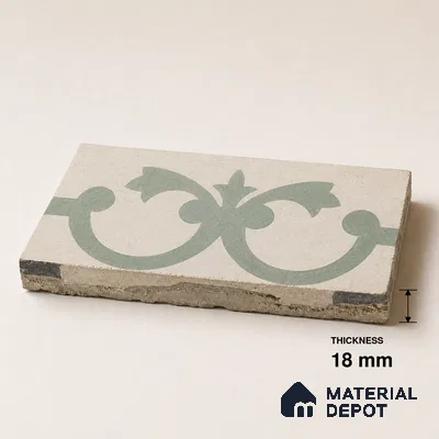 Athangudi Handmade Border Tile TL 10881 H Sage Lotus Medallion 10 x 5 inch Concrete Pearl Finish - 18 mm | Suitable for Decorative Floor Borders in Living Room, Bedroom, Dining Area & Foyer