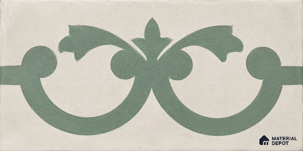 Athangudi Handmade Border Tile TL 10881 H Sage Lotus Medallion 10 x 5 inch Concrete Pearl Finish - 18 mm | Suitable for Decorative Floor Borders in Living Room, Bedroom, Dining Area & Foyer