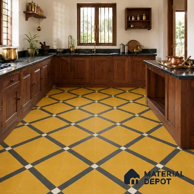Athangudi Handmade Center Tile TL 10873 Saffron Diamond Lattice 10 x 10 inch Concrete Pearl Finish - 18 mm | Suitable for Indoor Flooring in Living Room, Bedroom, Dining Area & Foyer