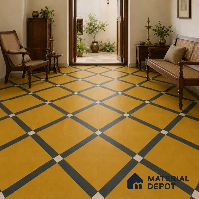 Athangudi Handmade Center Tile TL 10873 Saffron Diamond Lattice 10 x 10 inch Concrete Pearl Finish - 18 mm | Suitable for Indoor Flooring in Living Room, Bedroom, Dining Area & Foyer