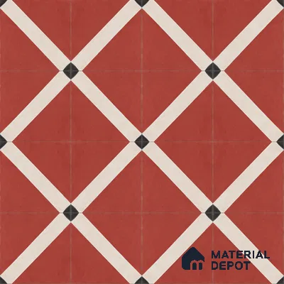 Athangudi Handmade Center Tile TL 10873 B Vermilion Diamond Lattice 10 x 10 inch Concrete Pearl Finish - 18 mm | Suitable for Indoor Flooring in Living Room, Bedroom, Dining Area & Foyer