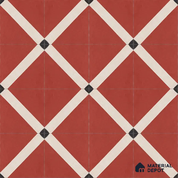 Athangudi Handmade Center Tile TL 10873 B Vermilion Diamond Lattice 10 x 10 inch Concrete Pearl Finish - 18 mm | Suitable for Indoor Flooring in Living Room, Bedroom, Dining Area & Foyer
