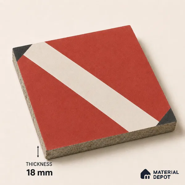 Athangudi Handmade Center Tile TL 10873 B Vermilion Diamond Lattice 10 x 10 inch Concrete Pearl Finish - 18 mm | Suitable for Indoor Flooring in Living Room, Bedroom, Dining Area & Foyer