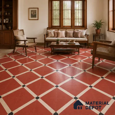 Athangudi Handmade Center Tile TL 10873 B Vermilion Diamond Lattice 10 x 10 inch Concrete Pearl Finish - 18 mm | Suitable for Indoor Flooring in Living Room, Bedroom, Dining Area & Foyer