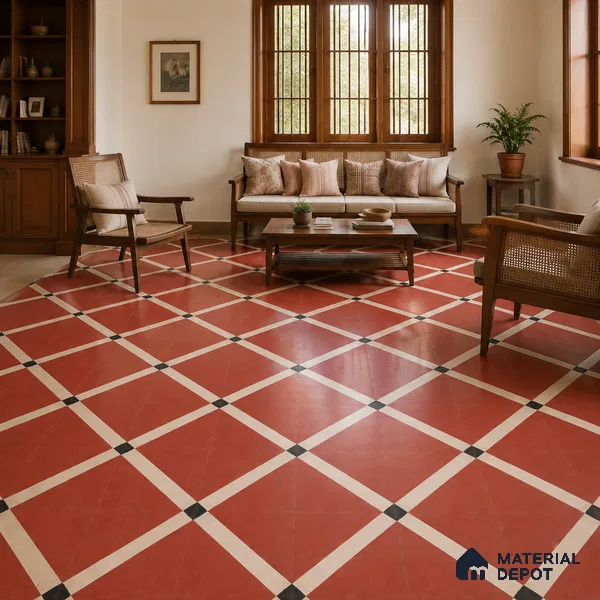 Athangudi Handmade Center Tile TL 10873 B Vermilion Diamond Lattice 10 x 10 inch Concrete Pearl Finish - 18 mm | Suitable for Indoor Flooring in Living Room, Bedroom, Dining Area & Foyer