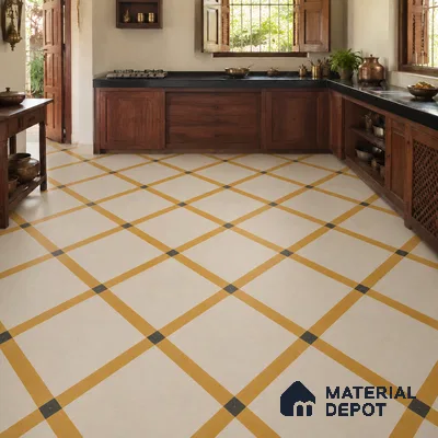 Athangudi Handmade Center Tile TL 10873 C Ivory Sand Lattice 10 x 10 inch Concrete Pearl Finish - 18 mm | Suitable for Indoor Flooring in Living Room, Bedroom, Dining Area & Foyer