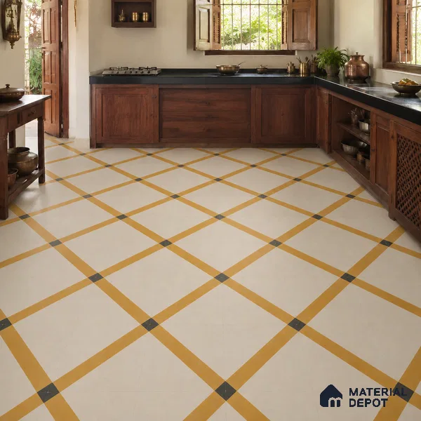 Athangudi Handmade Center Tile TL 10873 C Ivory Sand Lattice 10 x 10 inch Concrete Pearl Finish - 18 mm | Suitable for Indoor Flooring in Living Room, Bedroom, Dining Area & Foyer