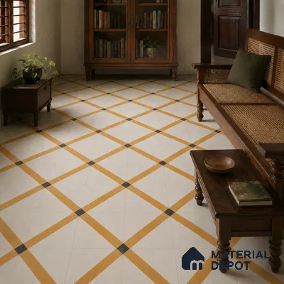 Athangudi Handmade Center Tile TL 10873 C Ivory Sand Lattice 10 x 10 inch Concrete Pearl Finish - 18 mm | Suitable for Indoor Flooring in Living Room, Bedroom, Dining Area & Foyer