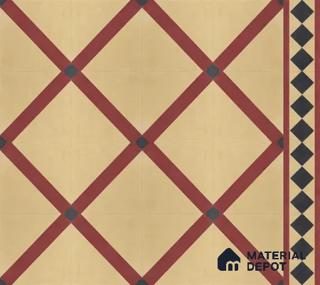 Athangudi Handmade Center Tile TL 10873 D Burgundy Heritage Lattice 10 x 10 inch Concrete Pearl Finish - 18 mm | Suitable for Indoor Flooring in Living Room, Bedroom, Dining Area & Foyer