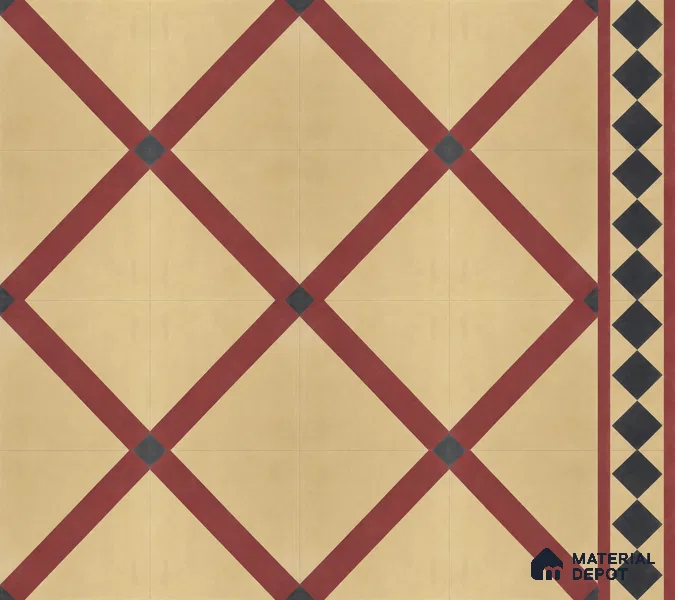 Athangudi Handmade Center Tile TL 10873 D Burgundy Heritage Lattice 10 x 10 inch Concrete Pearl Finish - 18 mm | Suitable for Indoor Flooring in Living Room, Bedroom, Dining Area & Foyer