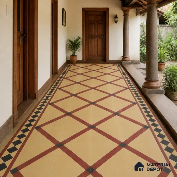 Athangudi Handmade Center Tile TL 10873 D Burgundy Heritage Lattice 10 x 10 inch Concrete Pearl Finish - 18 mm | Suitable for Indoor Flooring in Living Room, Bedroom, Dining Area & Foyer