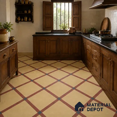 Athangudi Handmade Center Tile TL 10873 D Burgundy Heritage Lattice 10 x 10 inch Concrete Pearl Finish - 18 mm | Suitable for Indoor Flooring in Living Room, Bedroom, Dining Area & Foyer