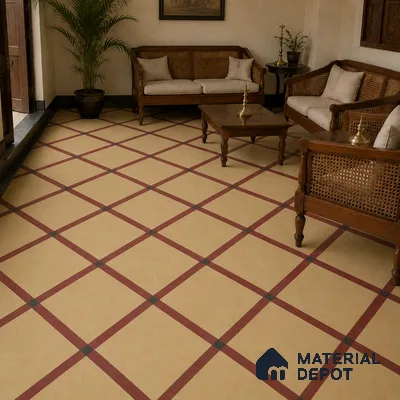 Athangudi Handmade Center Tile TL 10873 D Burgundy Heritage Lattice 10 x 10 inch Concrete Pearl Finish - 18 mm | Suitable for Indoor Flooring in Living Room, Bedroom, Dining Area & Foyer