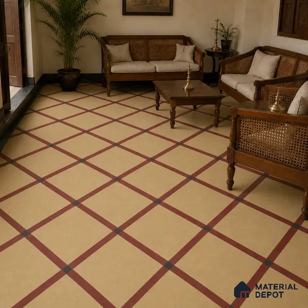 Athangudi Handmade Center Tile TL 10873 D Burgundy Heritage Lattice 10 x 10 inch Concrete Pearl Finish - 18 mm | Suitable for Indoor Flooring in Living Room, Bedroom, Dining Area & Foyer