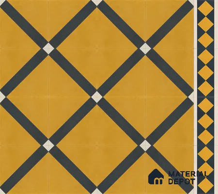 Athangudi Handmade Border Tile TL 10873 E Saffron Diamond Lattice 10 x 5 inch Concrete Pearl Finish - 18 mm | Suitable for Decorative Floor Borders in Living Room, Bedroom, Dining Area & Foyer
