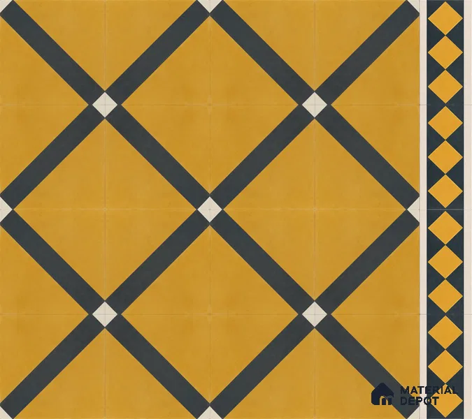Athangudi Handmade Border Tile TL 10873 E Saffron Diamond Lattice 10 x 5 inch Concrete Pearl Finish - 18 mm | Suitable for Decorative Floor Borders in Living Room, Bedroom, Dining Area & Foyer