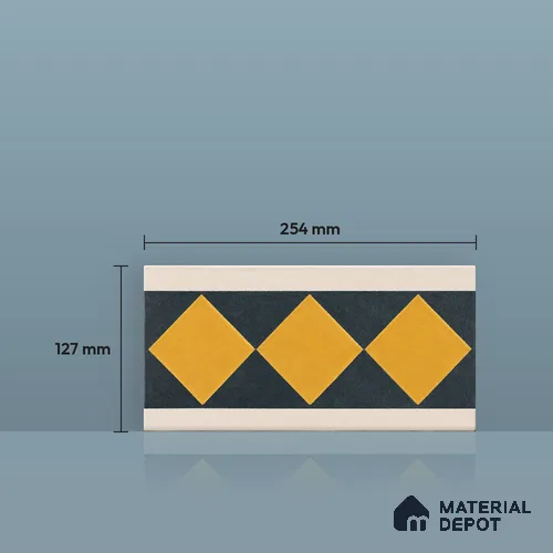 Athangudi Handmade Border Tile TL 10873 E Saffron Diamond Lattice 10 x 5 inch Concrete Pearl Finish - 18 mm | Suitable for Decorative Floor Borders in Living Room, Bedroom, Dining Area & Foyer
