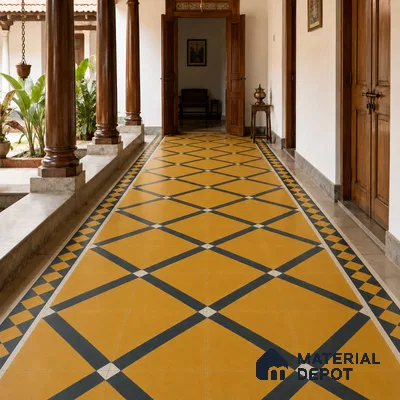 Athangudi Handmade Border Tile TL 10873 E Saffron Diamond Lattice 10 x 5 inch Concrete Pearl Finish - 18 mm | Suitable for Decorative Floor Borders in Living Room, Bedroom, Dining Area & Foyer