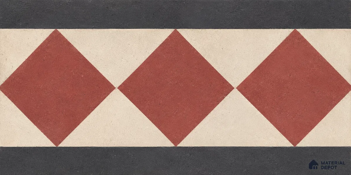 Athangudi Handmade Border Tile TL 10873 F Vermilion Diamond Lattice 10 x 5 inch Concrete Pearl Finish - 18 mm | Suitable for Decorative Floor Borders in Living Room, Bedroom, Dining Area & Foyer