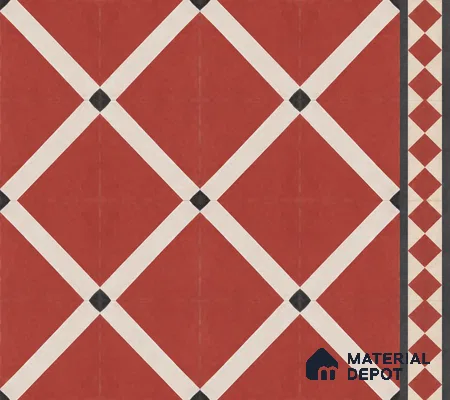 Athangudi Handmade Border Tile TL 10873 F Vermilion Diamond Lattice 10 x 5 inch Concrete Pearl Finish - 18 mm | Suitable for Decorative Floor Borders in Living Room, Bedroom, Dining Area & Foyer