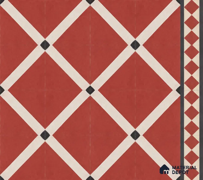 Athangudi Handmade Border Tile TL 10873 F Vermilion Diamond Lattice 10 x 5 inch Concrete Pearl Finish - 18 mm | Suitable for Decorative Floor Borders in Living Room, Bedroom, Dining Area & Foyer